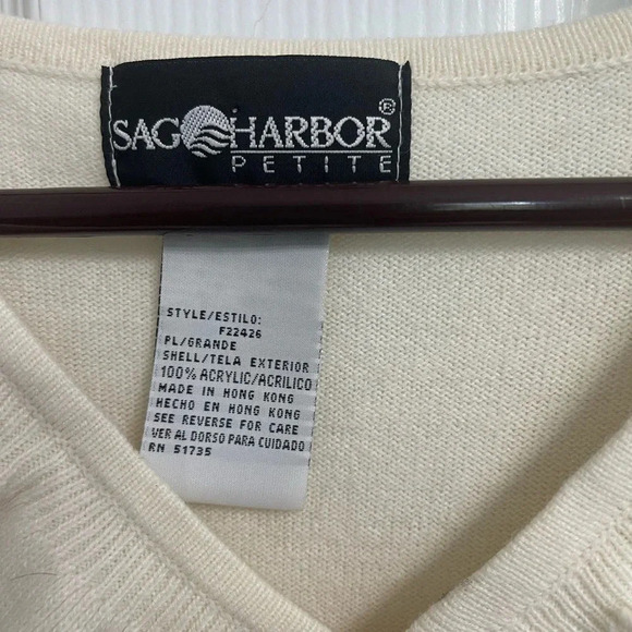 Sag Harbor Cream Ivory Ruffle Front Sweater Size Petite Large V Neck - Picture 2 of 3